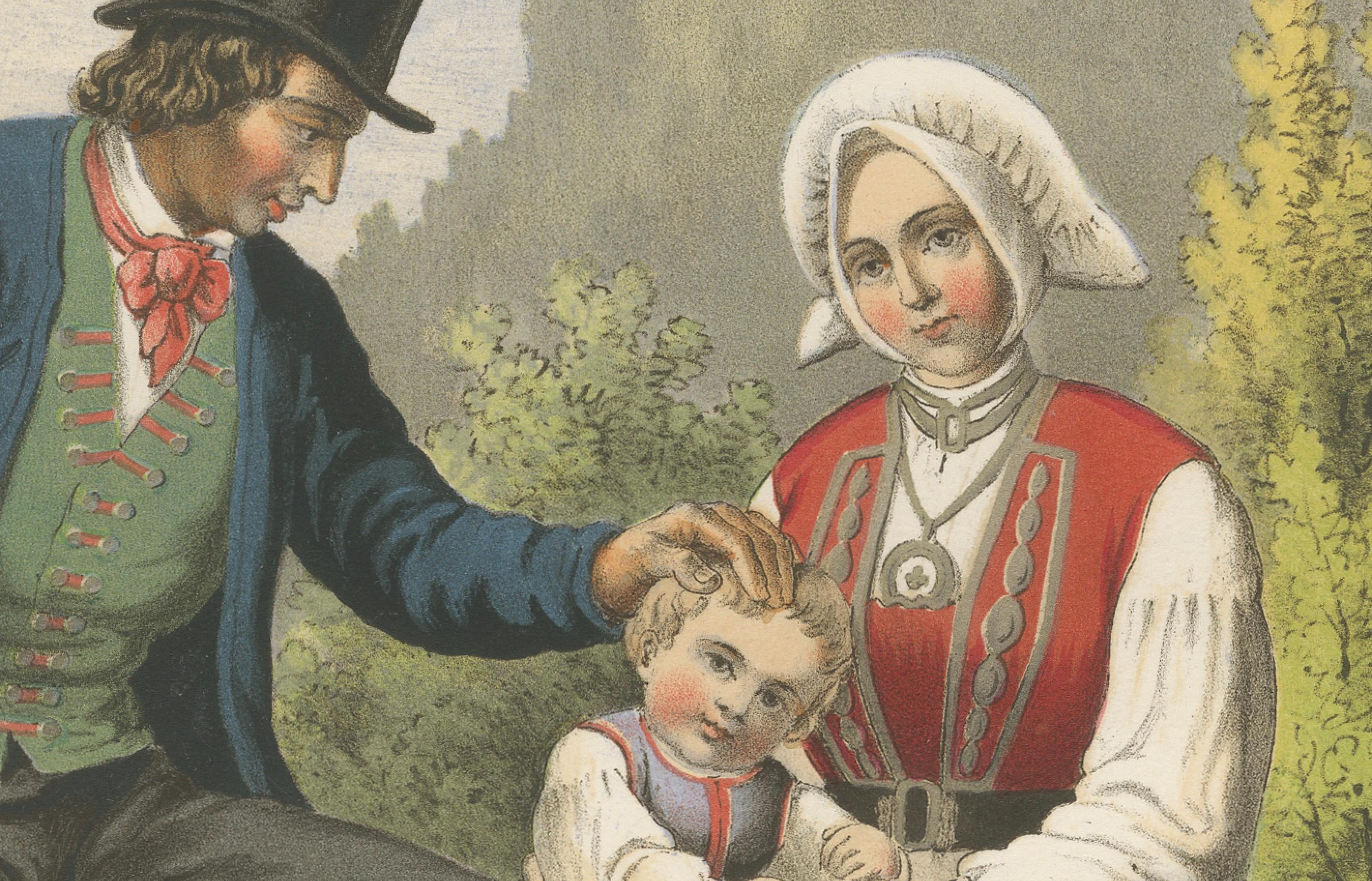 Norwegian Folk Costumes from Fane near Bergen – Tonsberg Edition, 1860s en Bueno estado para la venta en Langweer, NL