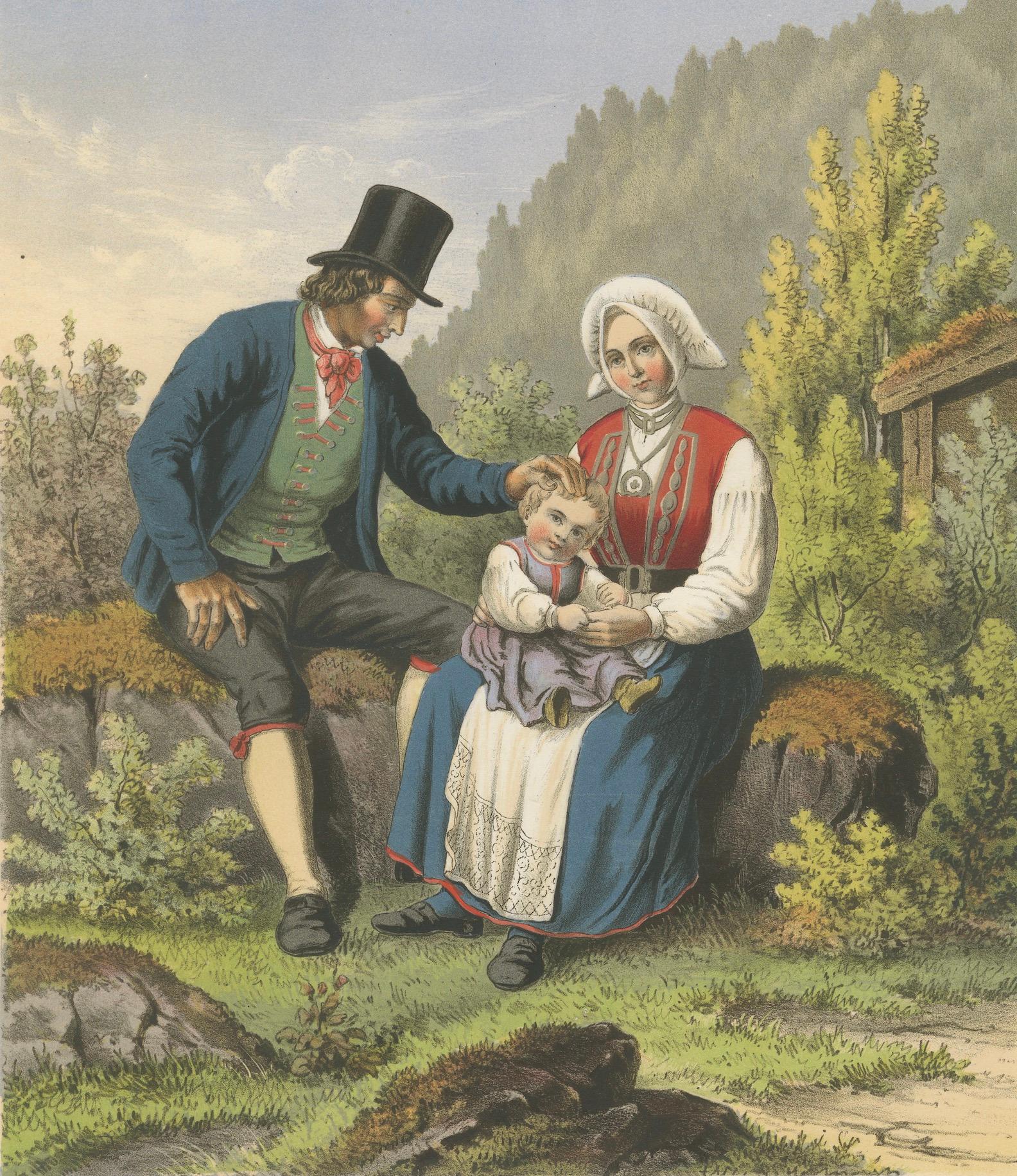 Norwegian Folk Costumes from Fane near Bergen – Tonsberg Edition, 1860s Papel en venta