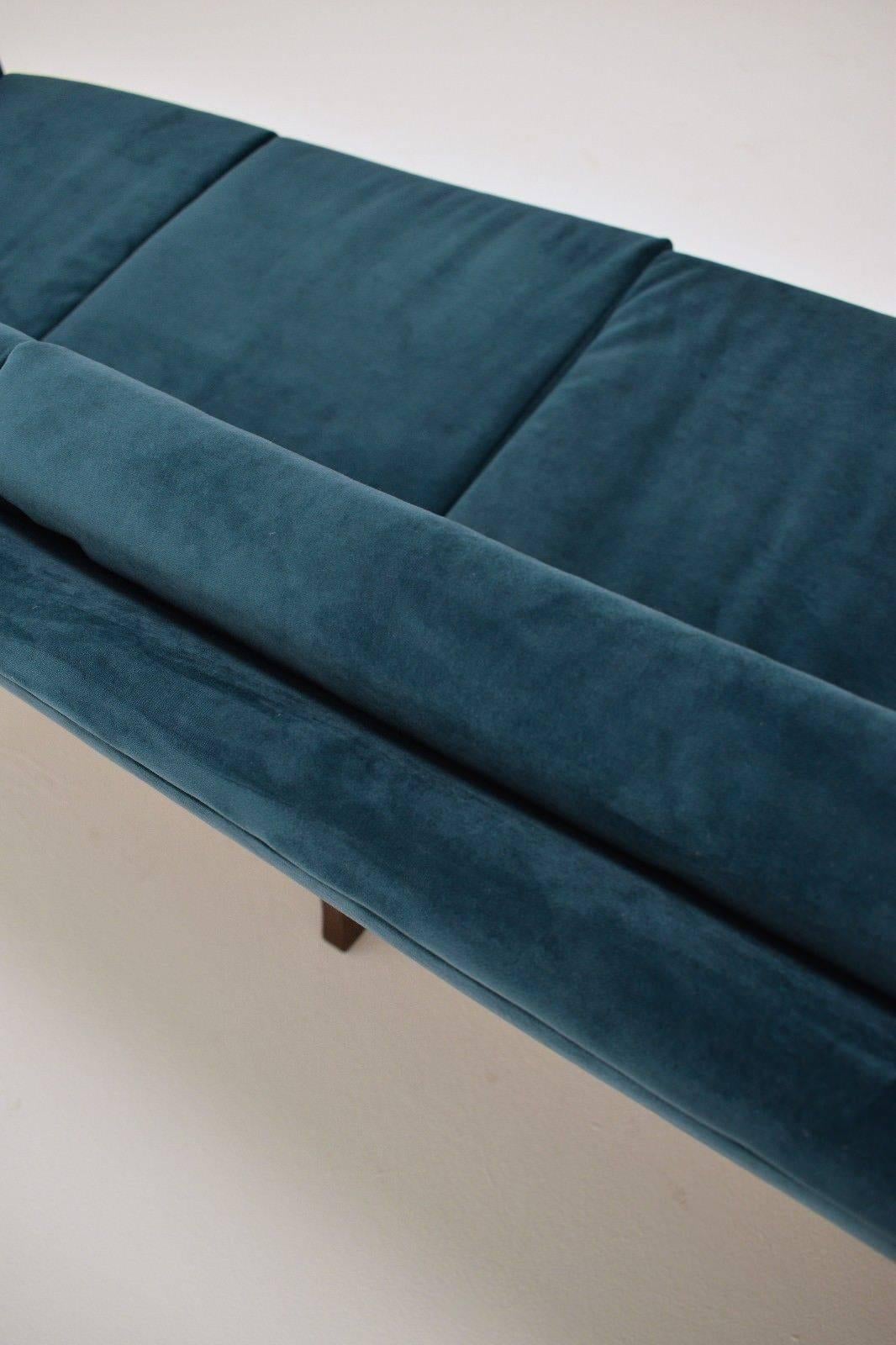 Norwegian Fredrik Kayser Blue Velvet Rosewood Four-Seat Sofa Midcentury, 1960s For Sale 3