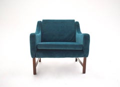 Norwegian Fredrik Kayser Blue Velvet Rosewood Armchair Midcentury Chair, 1960s