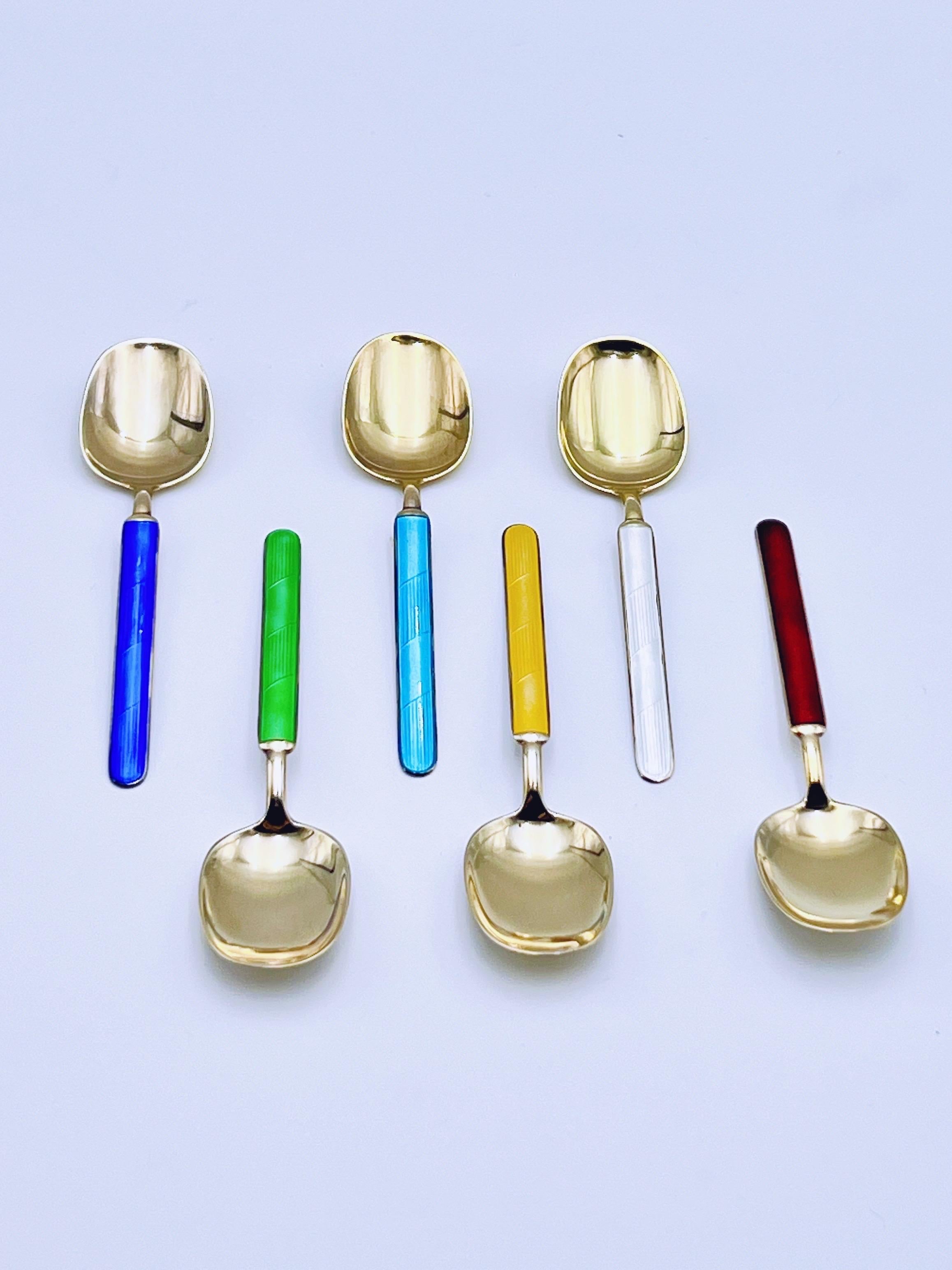 Mid-Century Modern Norwegian Gold Gilt Sterling Silver Dessert Spoons by Aksel Holmsen(1873 - 1962) For Sale
