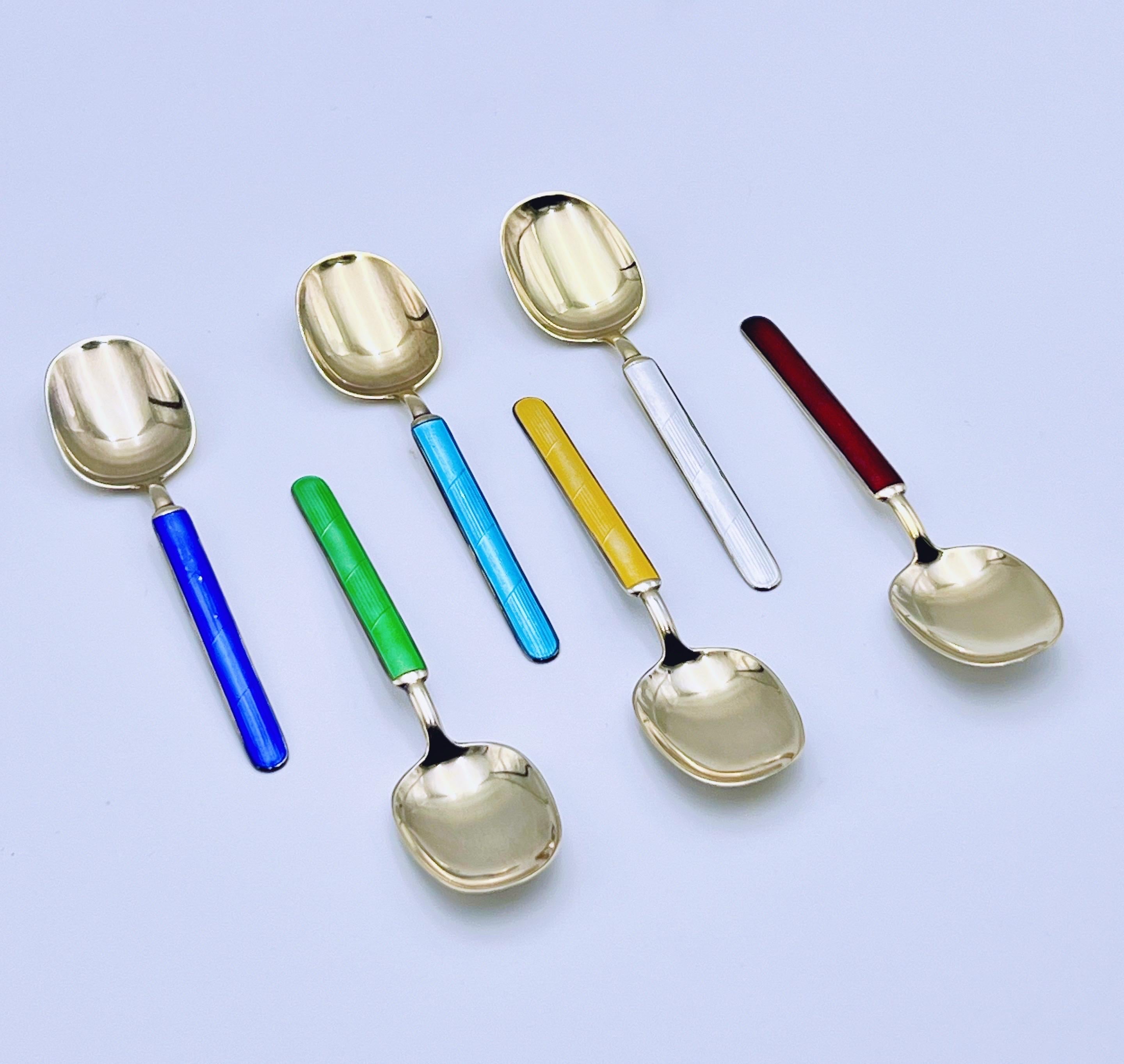 Mid-20th Century Norwegian Gold Gilt Sterling Silver Dessert Spoons by Aksel Holmsen(1873 - 1962) For Sale
