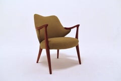 Norwegian Gold Mustard Yellow Wool & Oak Armchair Midcentury Chair, 1950s
