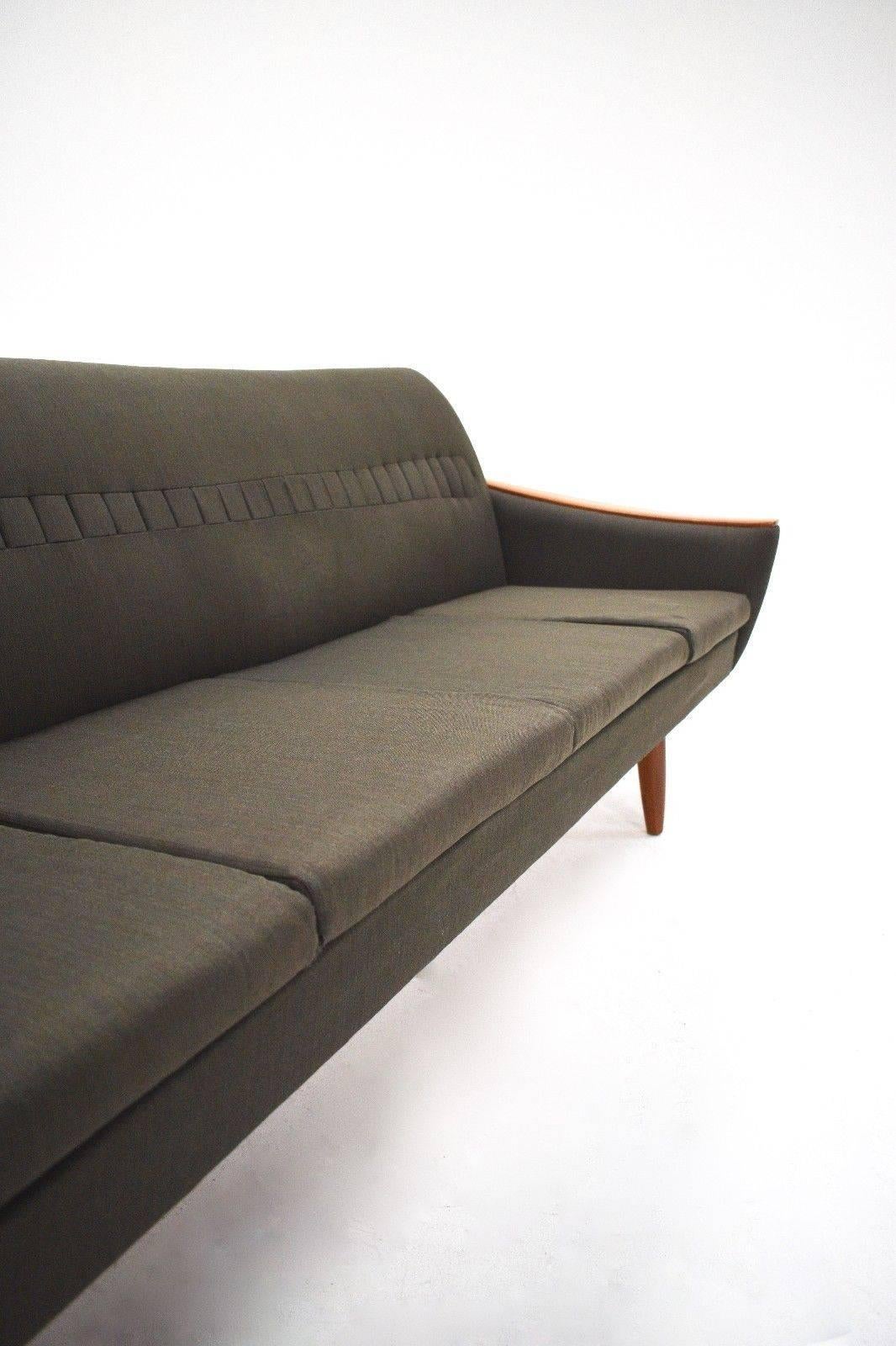Mid-Century Modern Norwegian Grey Green Wool and Teak Four-Seat Sofa Midcentury, 1960s For Sale
