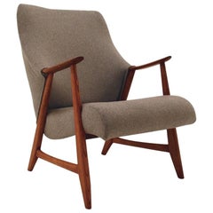 Norwegian Grey Wool and Oak Armchair Midcentury Chair, 1950s Norwegian Grey Wool and Oak Armchair Midcentury Chair, 1950s