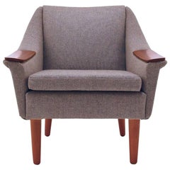 Norwegian Grey Wool and Teak Armchair Midcentury Chair, 1960s Norwegian Grey Wool and Teak Armchair Midcentury Chair, 1960s