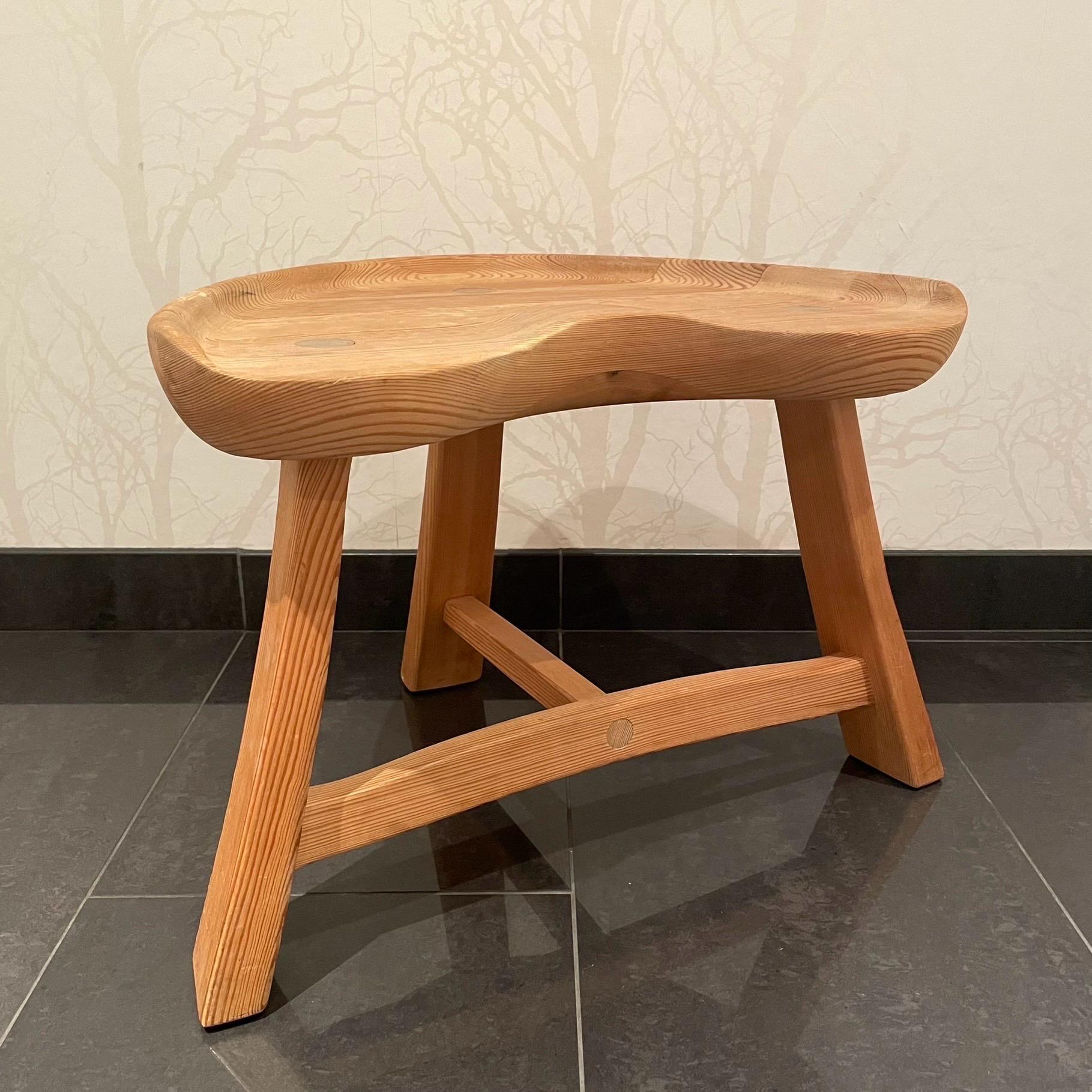 Hand-Carved Norwegian Hand-Crafted Stool Model 522 in Pine by Krogenaes Möbler For Sale