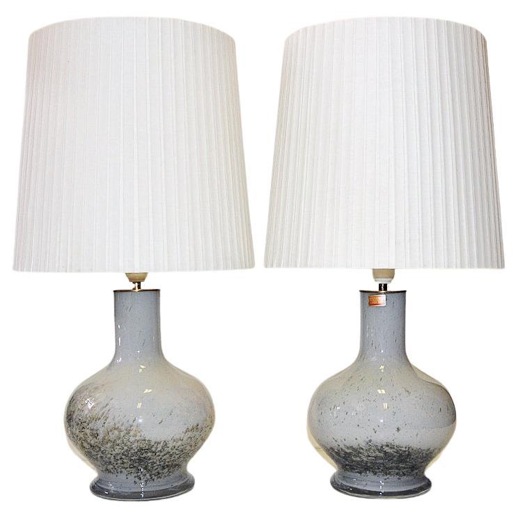 Norwegian handblown glass table lamp pair by Randsfjord Glassverk 1970s For Sale