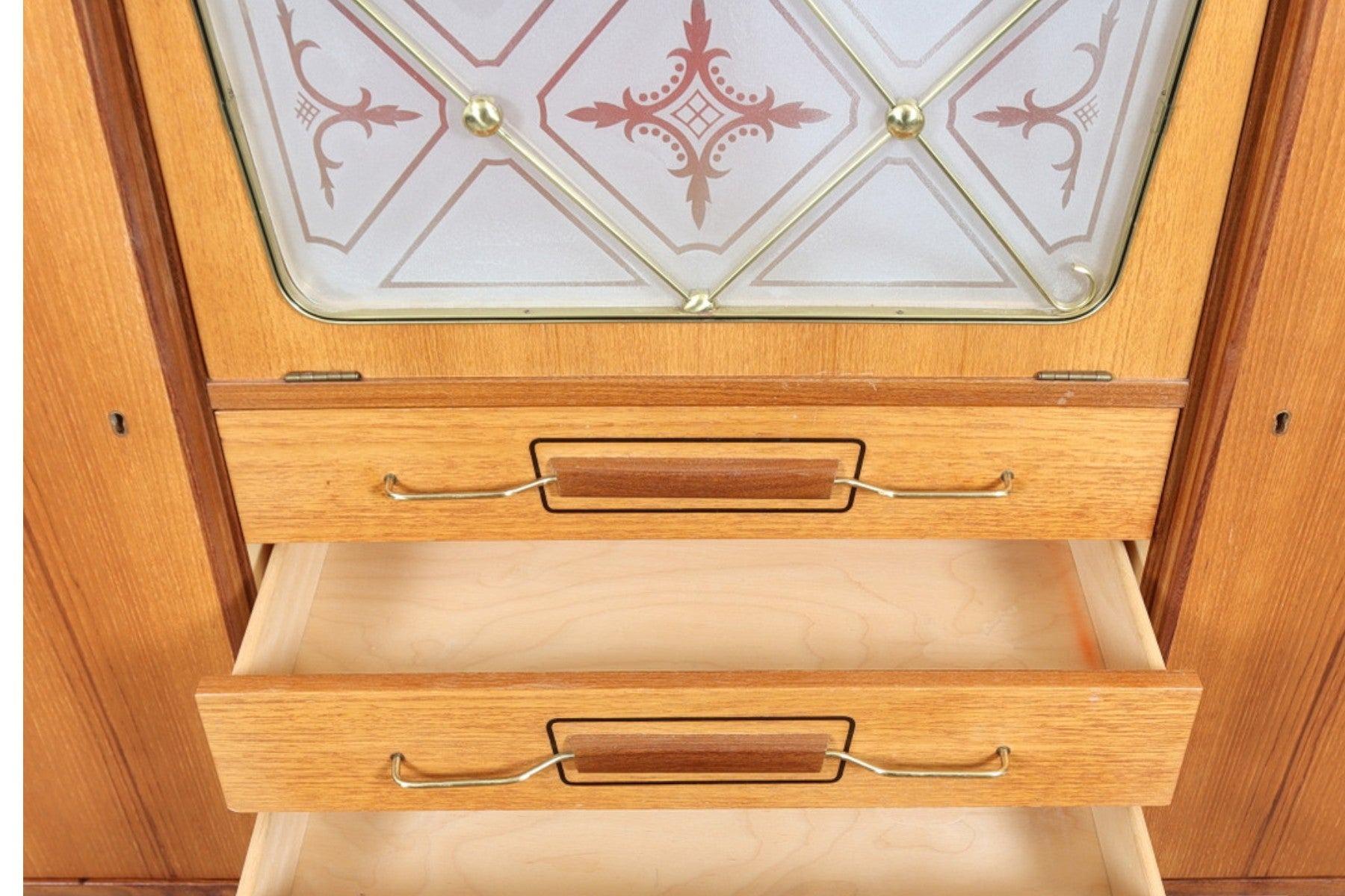 Mid-Century Modern Norwegian High Sideboard in Teak With Lit Bar by Arna Bruk For Sale