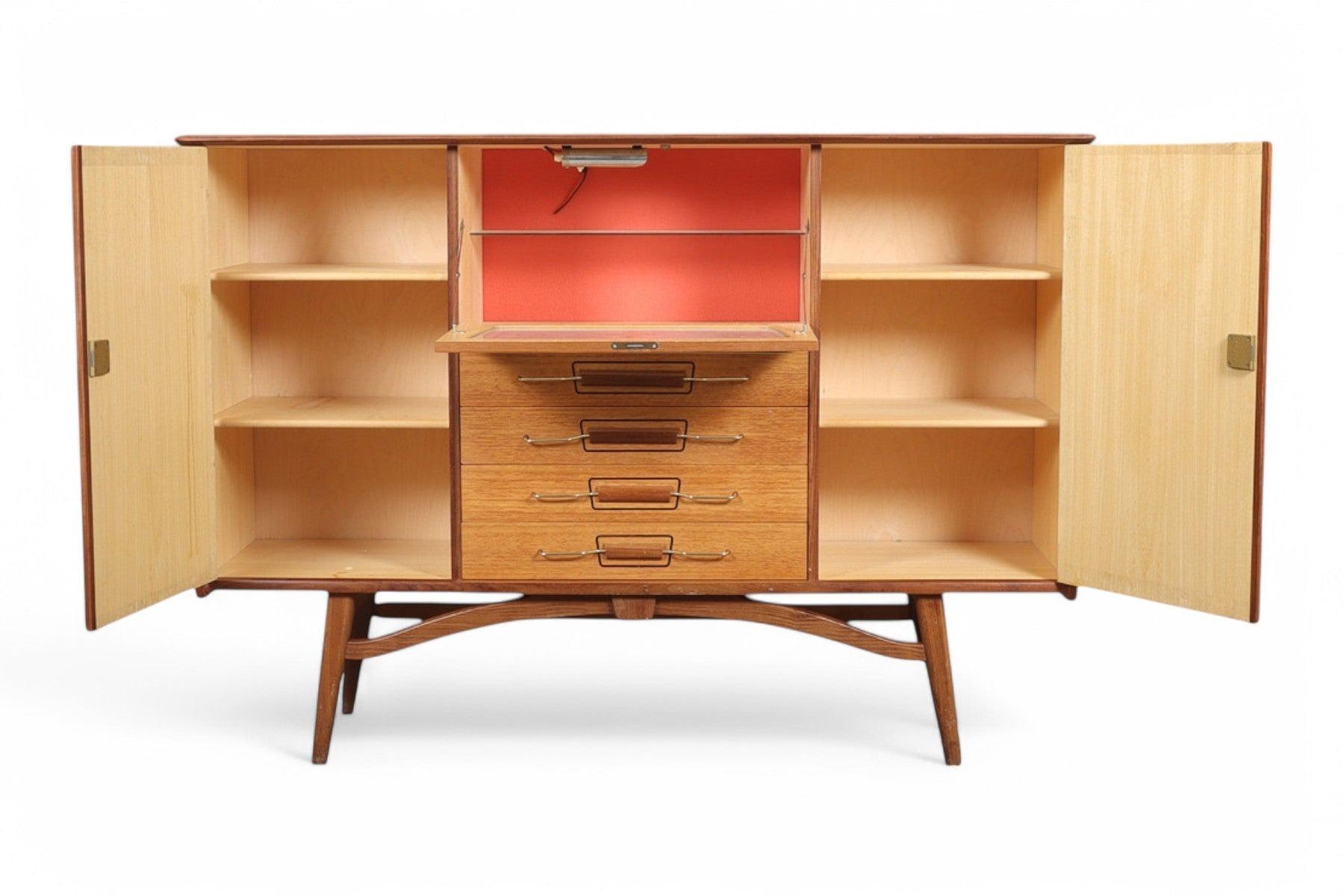 Norwegian High Sideboard in Teak With Lit Bar by Arna Bruk In Good Condition For Sale In Berkeley, CA