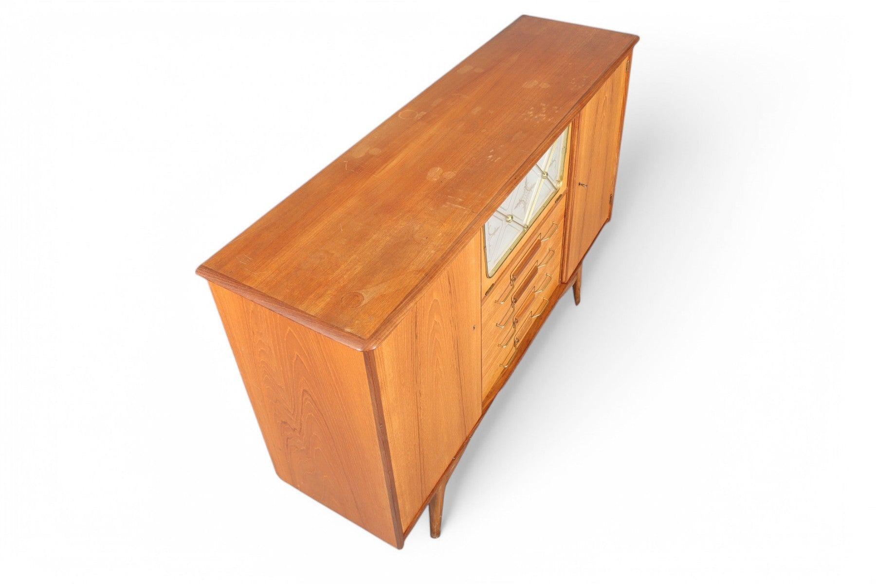 20th Century Norwegian High Sideboard in Teak With Lit Bar by Arna Bruk For Sale