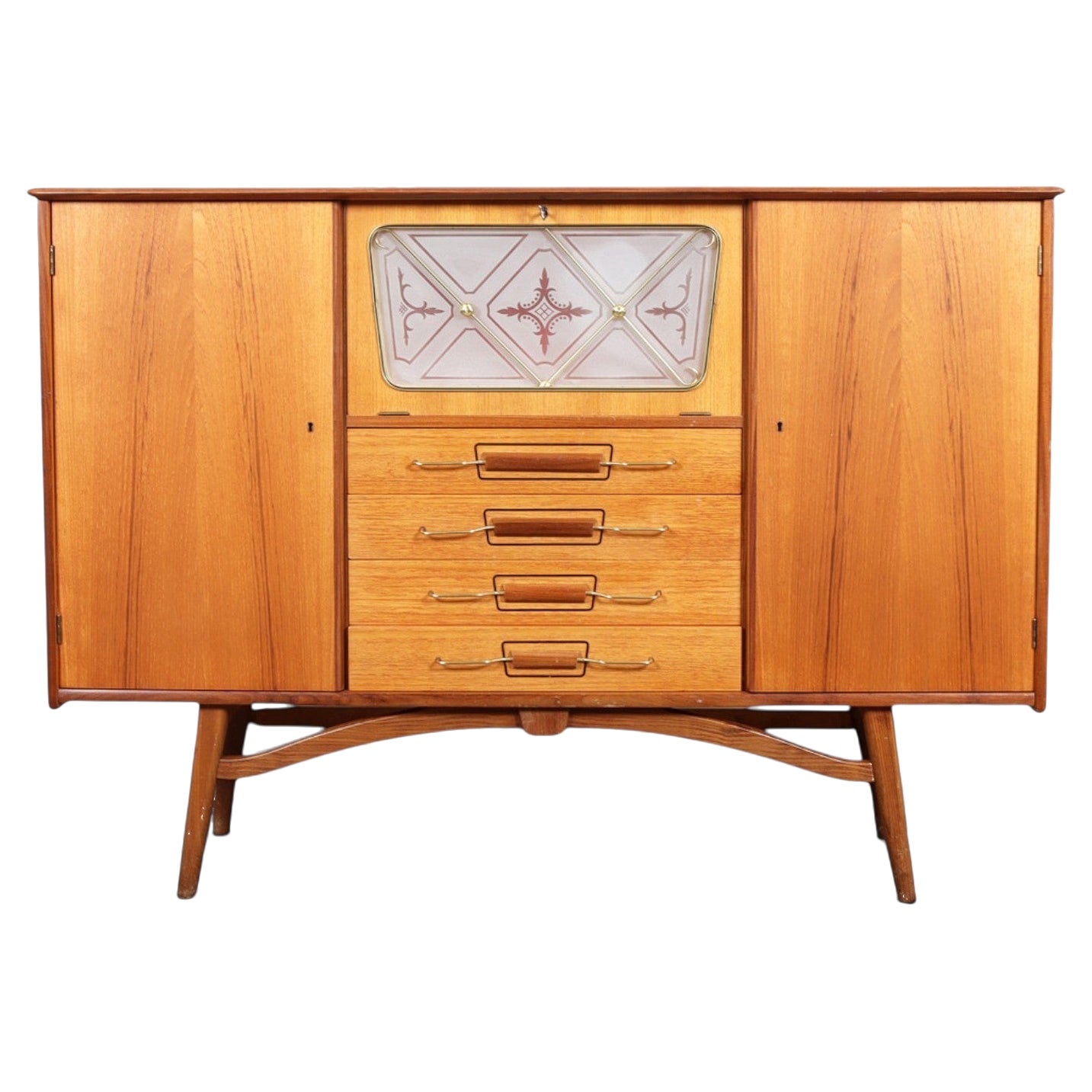 Norwegisches hohes Sideboard aus Teakholz mit beleuchteter Bar von Arna Bruk