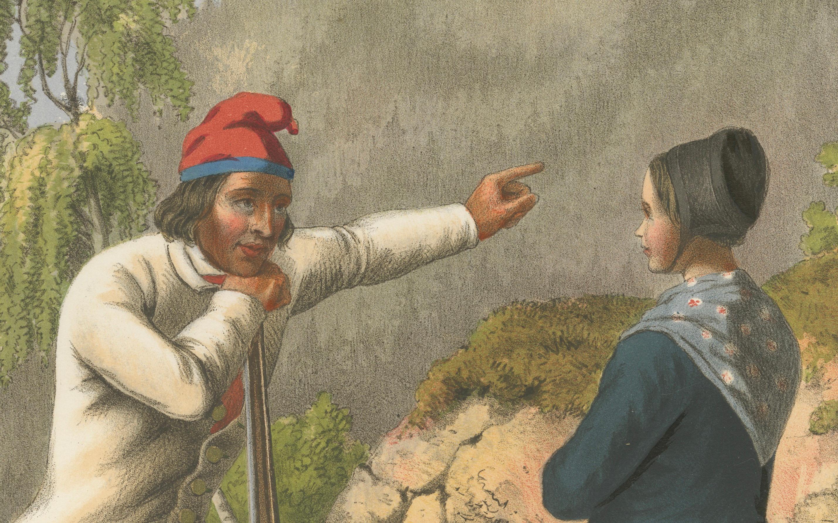 Norwegian Hunter and Woman in Gudbrandsdal Dress – Tonsberg Edition, c.1860 In Good Condition For Sale In Langweer, NL