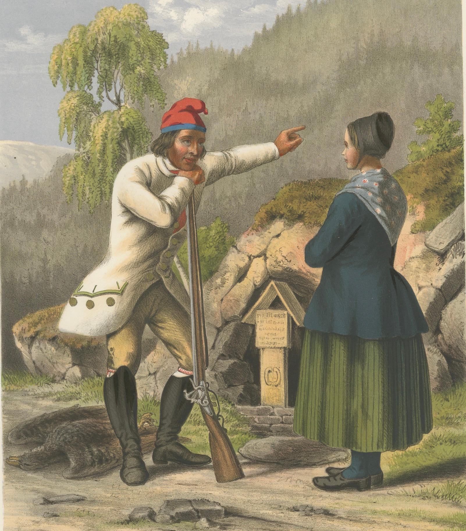 Mid-19th Century Norwegian Hunter and Woman in Gudbrandsdal Dress – Tonsberg Edition, c.1860 For Sale