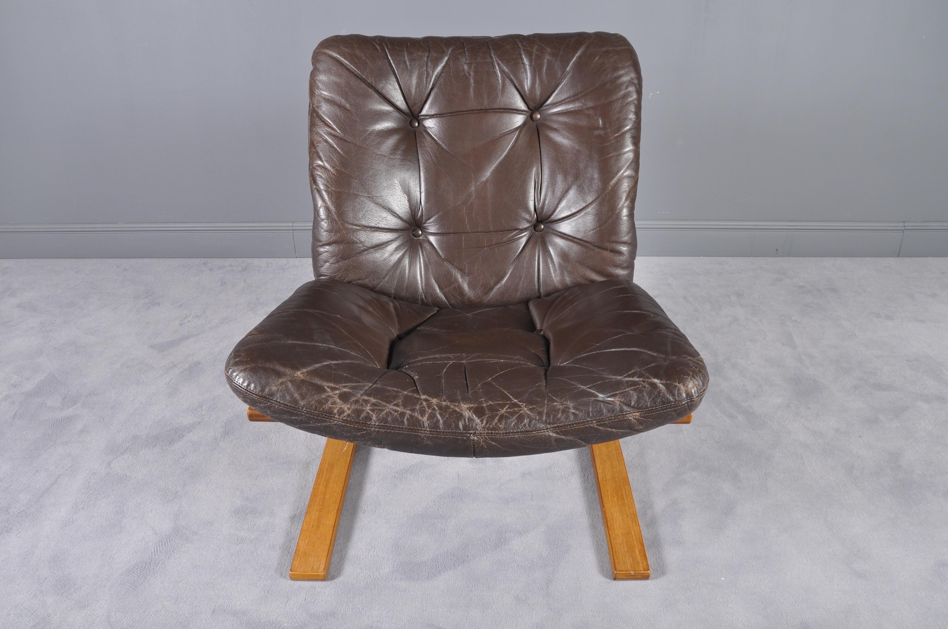Leather Norwegian Kengu Lounge Chair by Elsa & Nordahl Solheim for Rybo Rykken, 1976