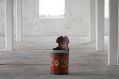 Norwegian Kubbestol, Painted Stump Chair, Folk Art, Late 19th Century