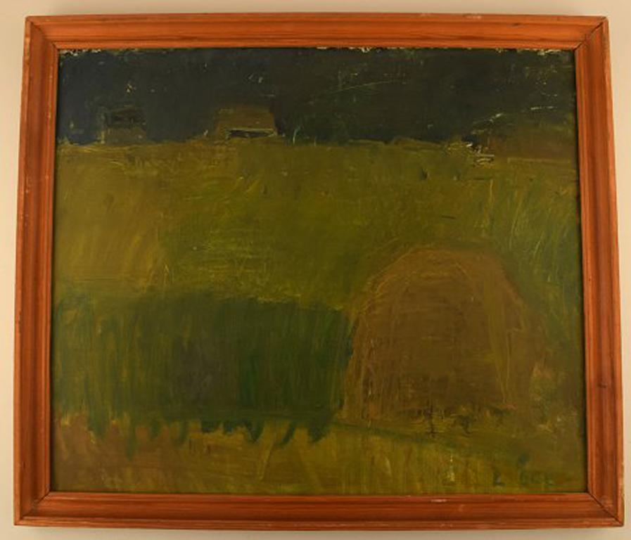 Norwegian landscape with hay stack and house in the back ground by Lili Ege (1913-2004). Oil on board.
High-quality Expressionist painting.
The canvas measures: 58 cm x 50 cm. The frame measures: 3 cm.
Signed: L Ege.
In very good condition.