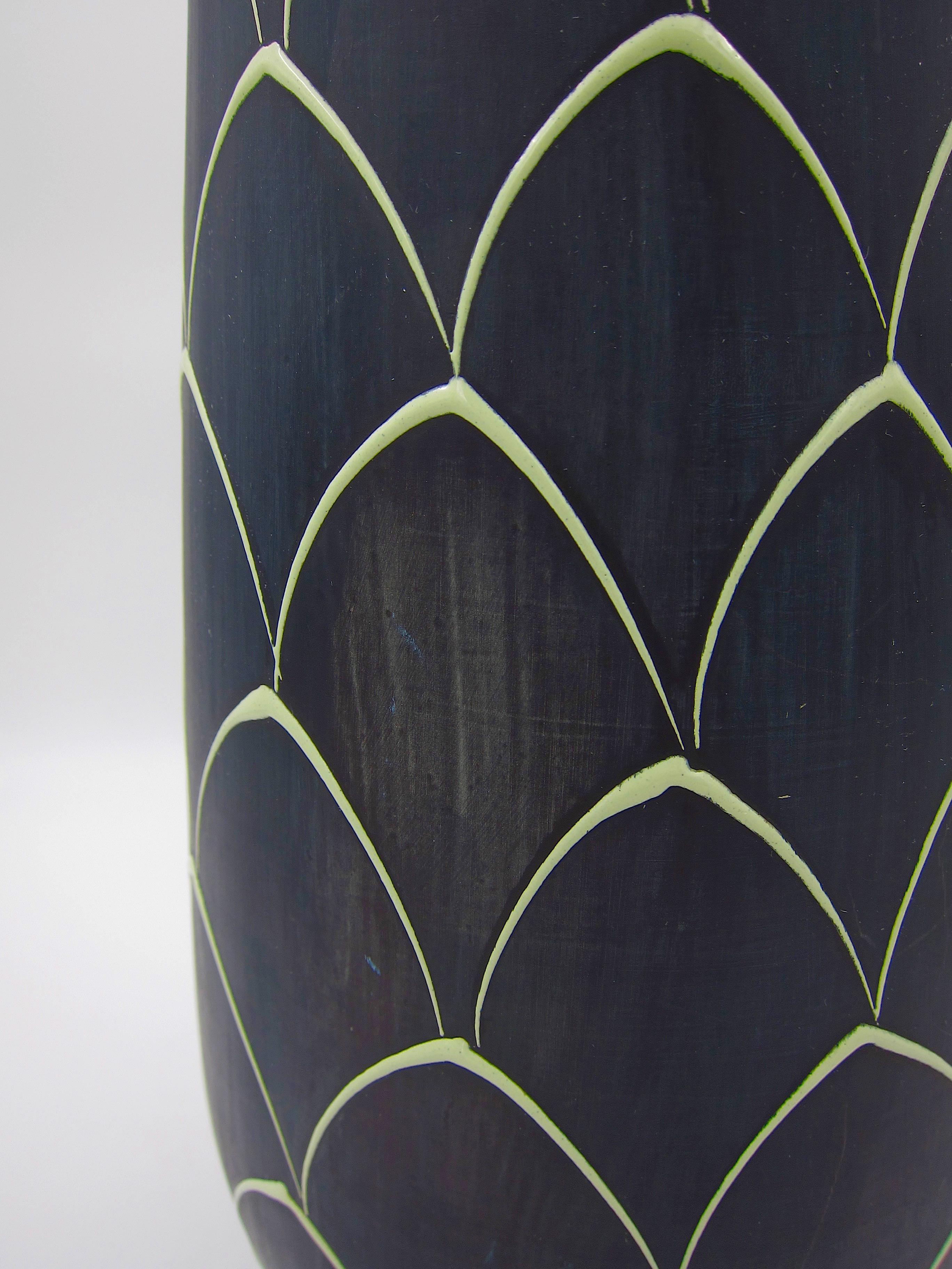 Norwegian Larholm Keramikk Scandinavian Modern Vase in Black and Green, 1950s 1