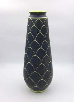 Norwegian Larholm Keramikk Scandinavian Modern Vase in Black and Green, 1950s