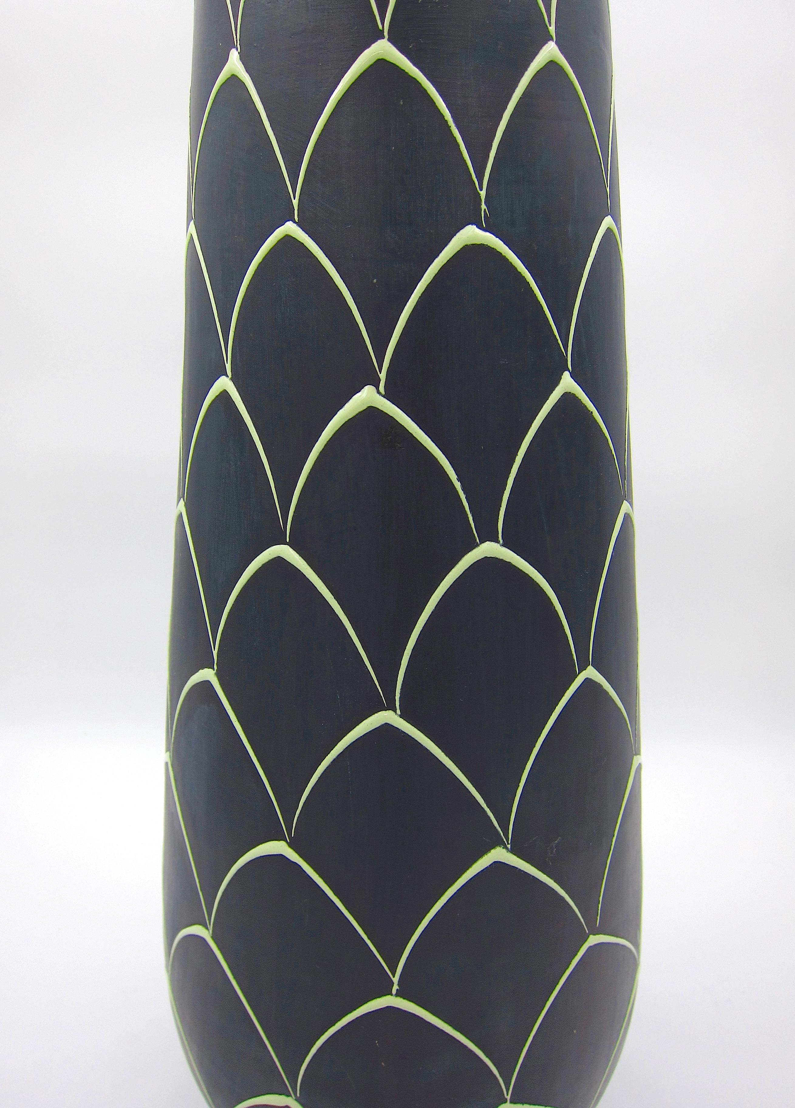 Ceramic Norwegian Larholm Keramikk Scandinavian Modern Vase in Black and Green, 1950s