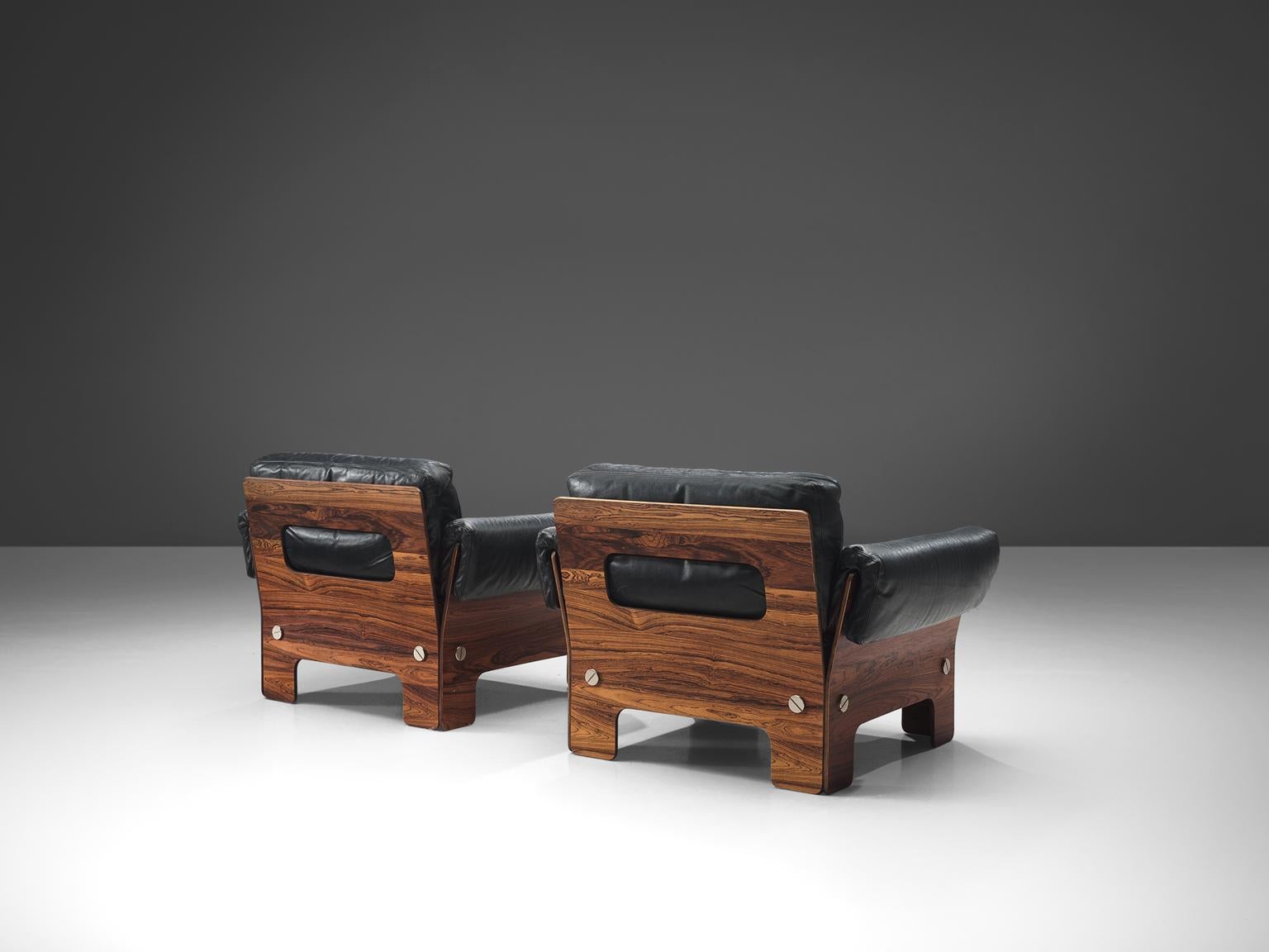 Wood Norwegian Living Room Set in Rosewood and Leather
