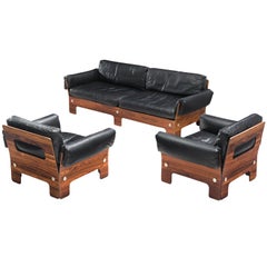 Norwegian Living Room Set in Rosewood and Leather