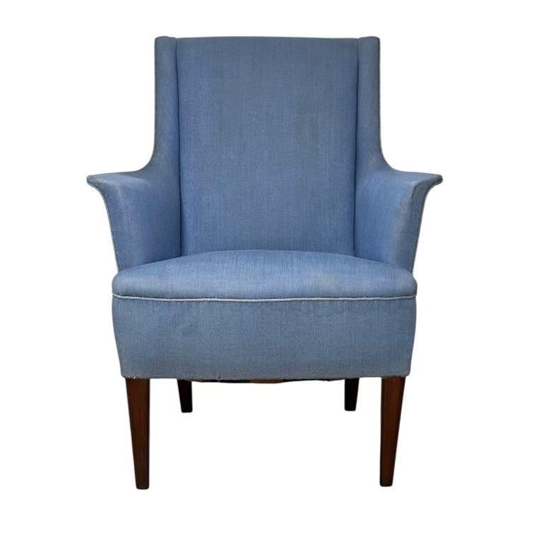 Norwegian Lounge Chair, 1950’s. Original upholstery with hand tied springs. Marked on bottom Made in Norway.
Measures 26.5” wide 35” tall 30” deep seat height 16.5” seat depth 19”