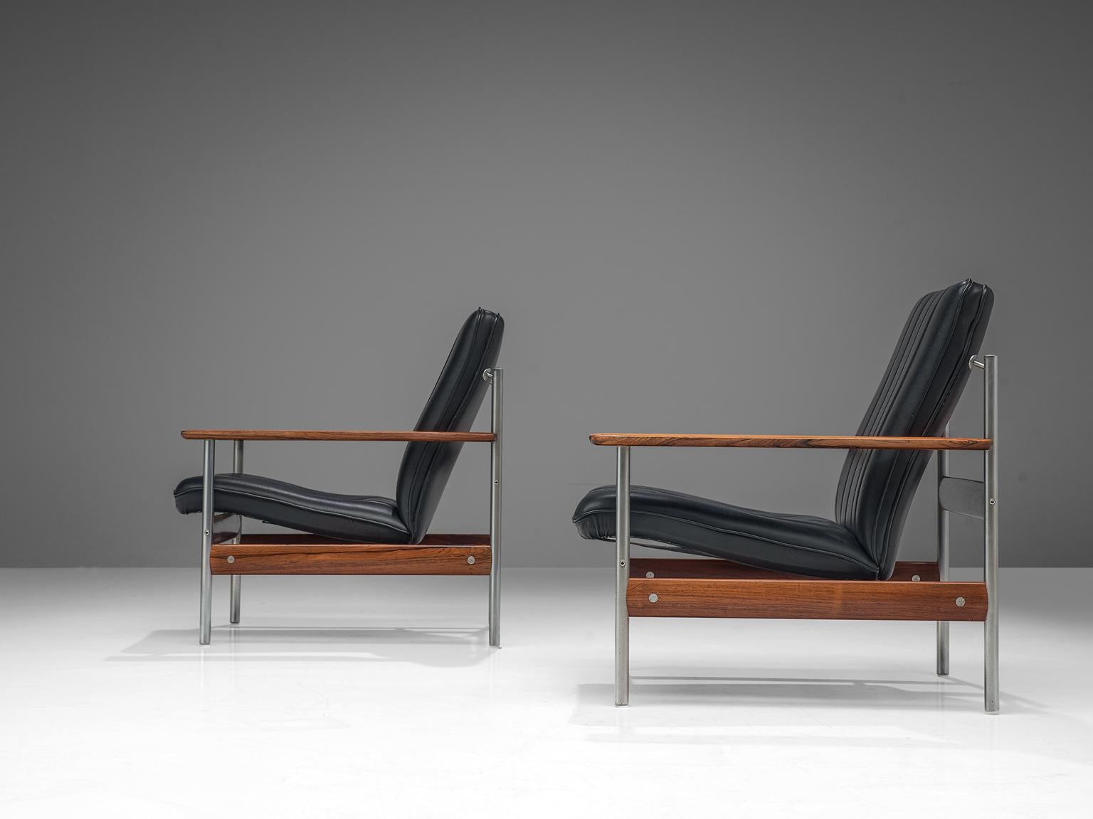 Scandinavian Modern Norwegian Lounge Chairs by Sven Ivar Dysthe in Original Black Leather