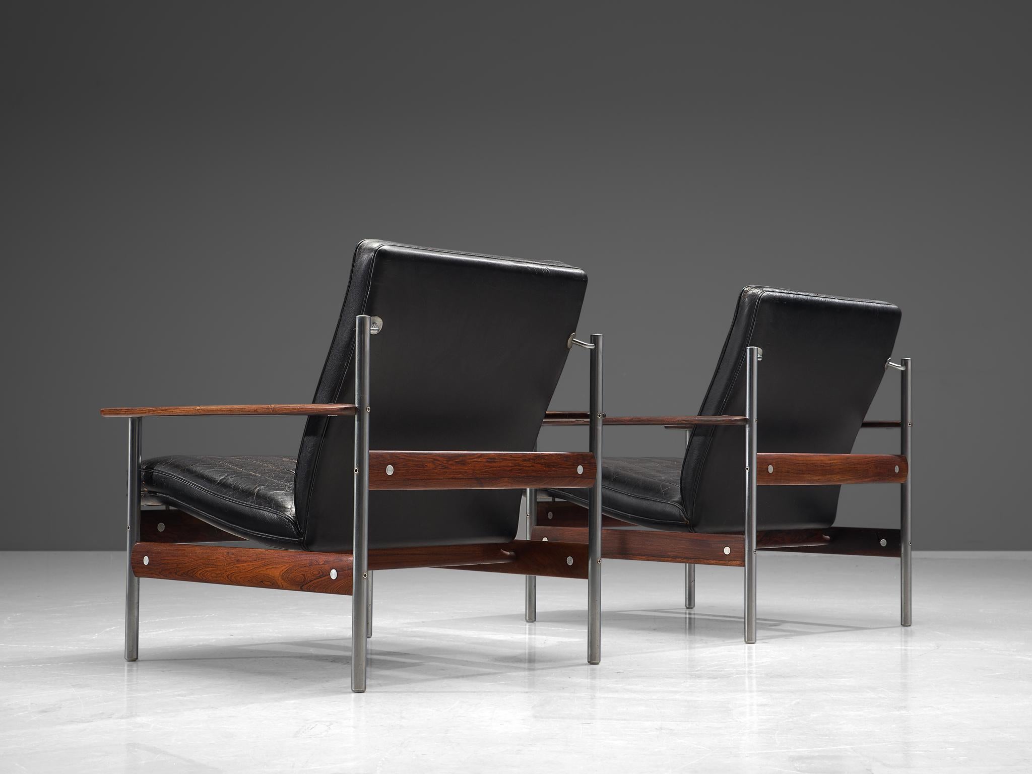 Norvégien Chaises longues norvégiennes par Sven Ivar Dysthe en cuir noir d'origine