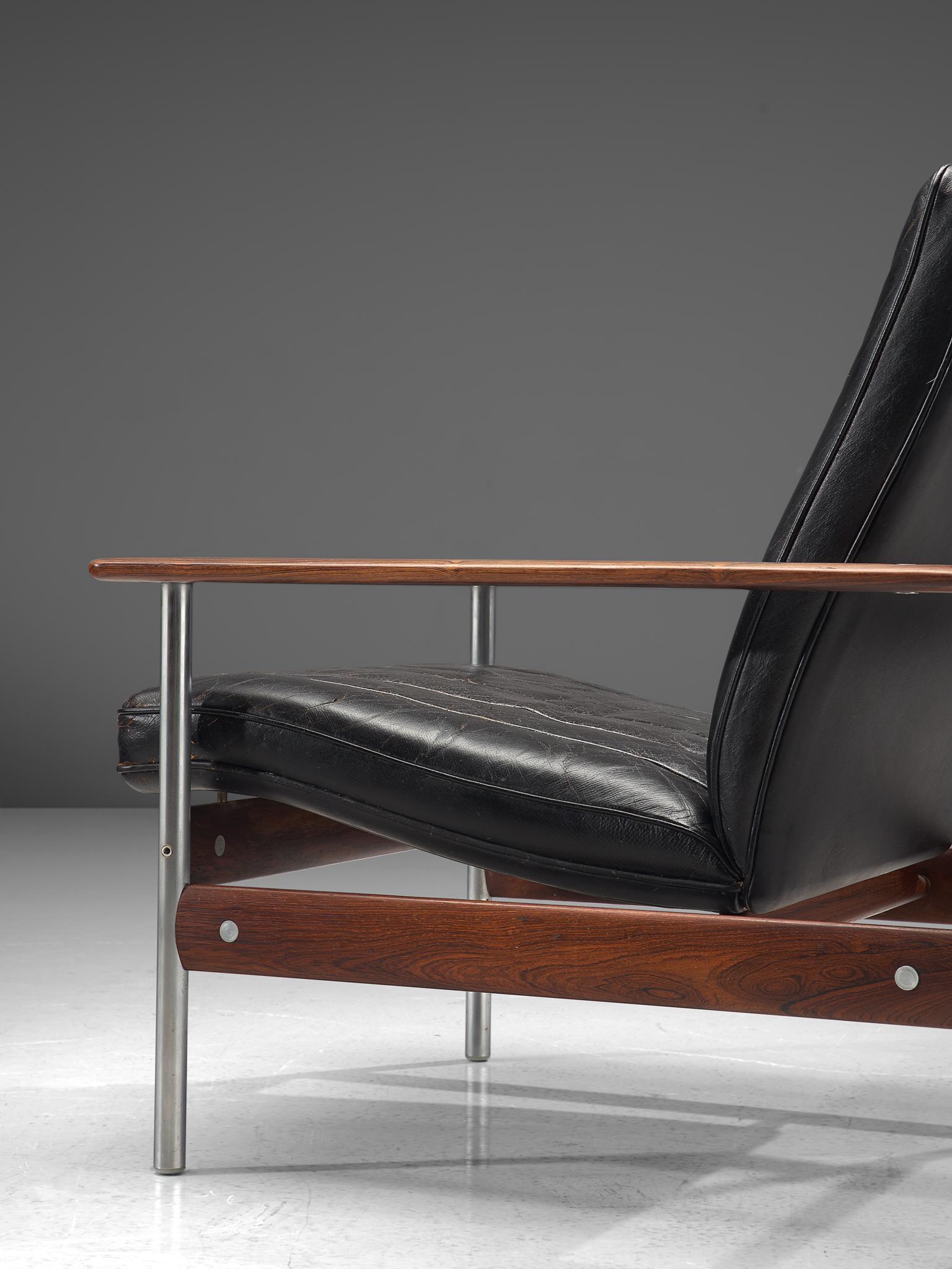 Milieu du XXe siècle Chaises longues norvégiennes par Sven Ivar Dysthe en cuir noir d'origine