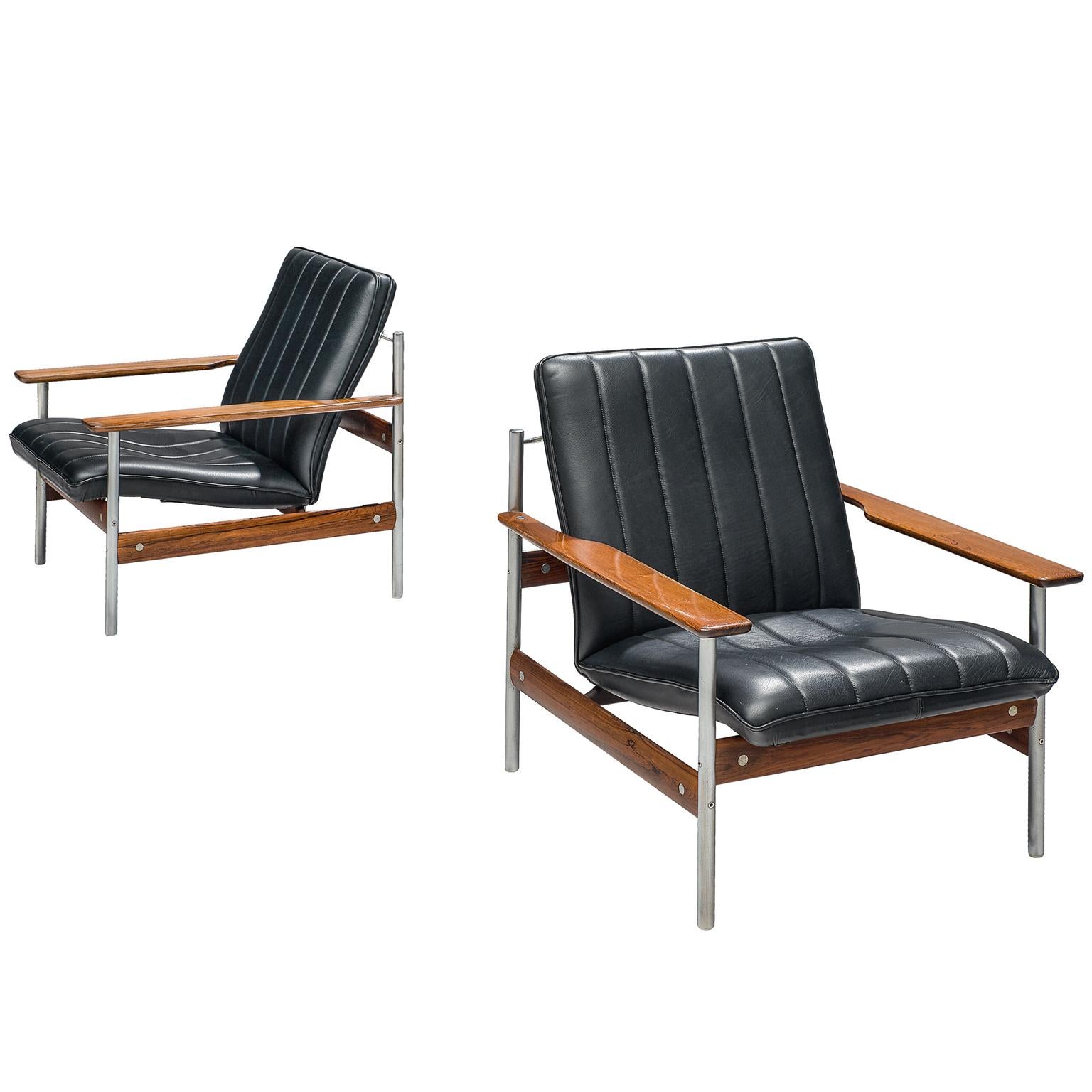 Norwegian Lounge Chairs by Sven Ivar Dysthe in Original Black Leather