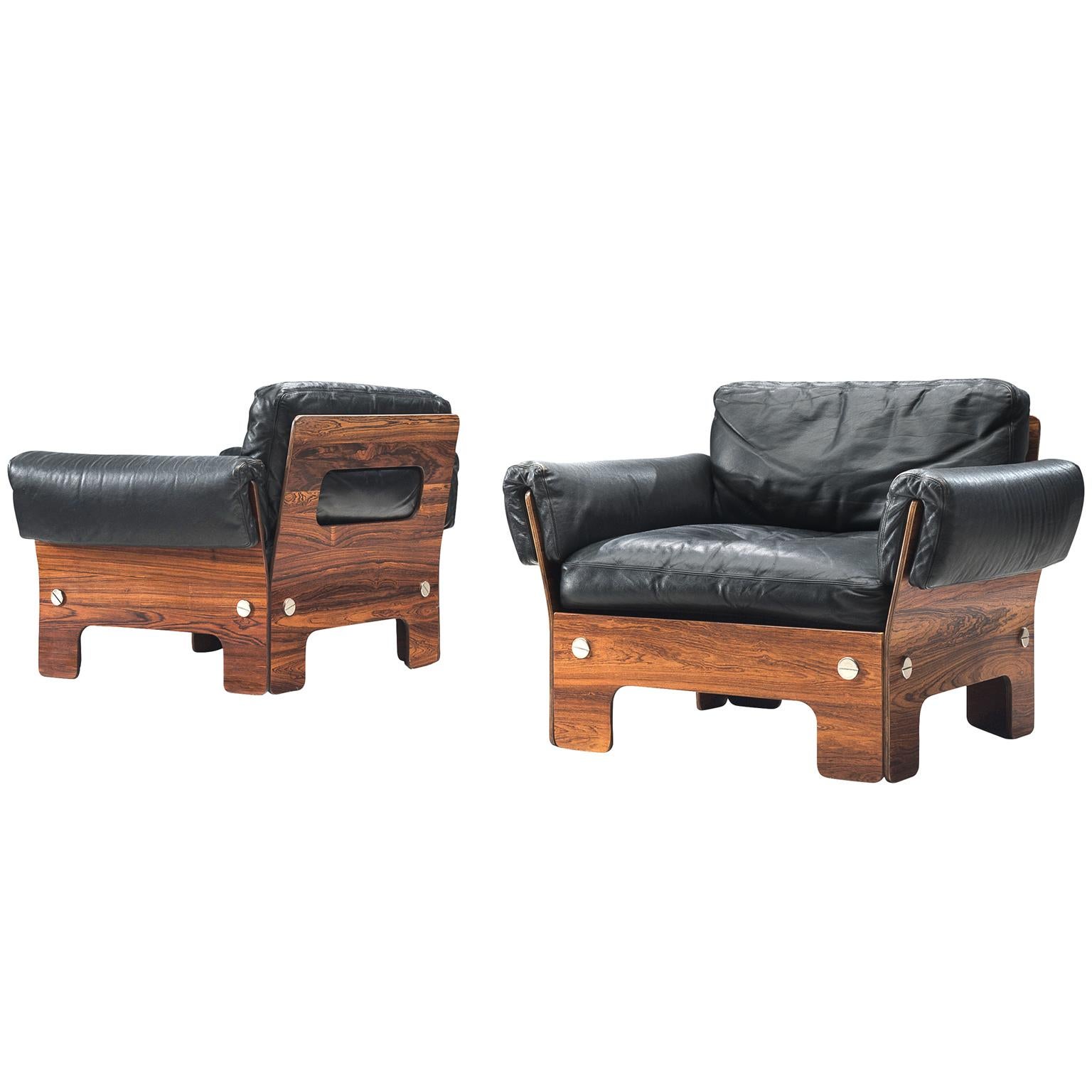 Norwegian Lounge Chairs in Rosewood and Leather