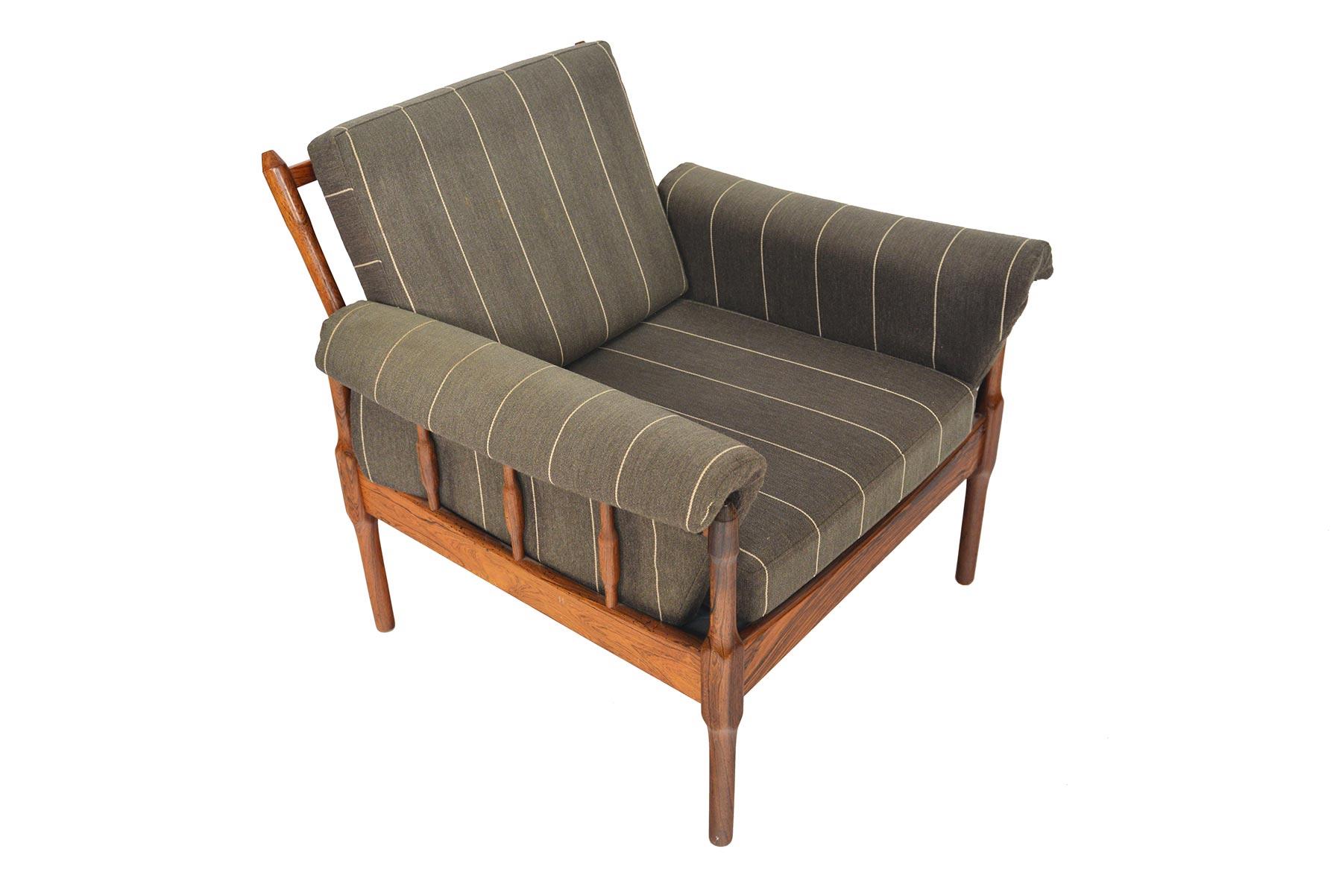 Origin: Denmark
Designer: Torbjørn Afdal
Manufacturer: Bruksbo
Era: 1960s
Dimensions: 30 wide x 31 deep x 31 tall 
Seat: 21 wide x 23 deep x 16 tall
Condition: Frame in excellent original condition. Fabric in good original condition with some