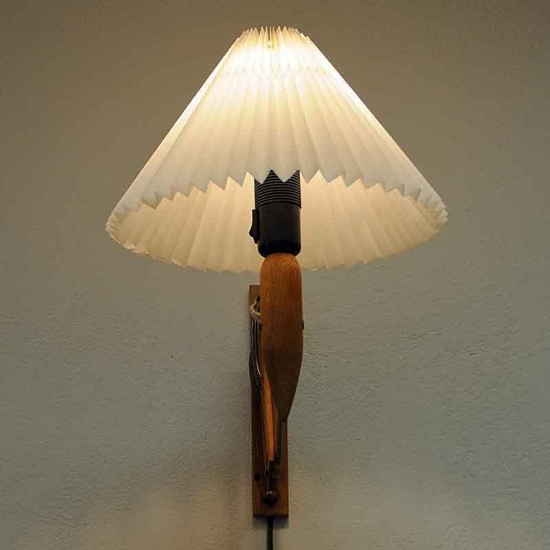 Plastic Norwegian Midcentury Scissor Wall Lamp of Oak, 1950s