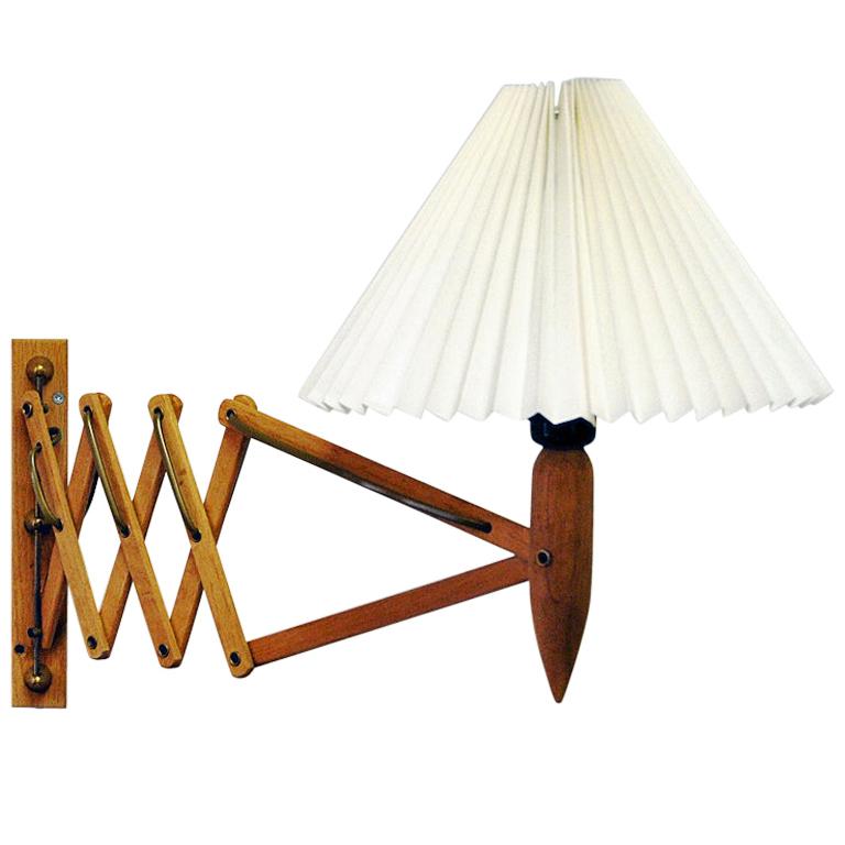 Norwegian Midcentury Scissor Wall Lamp of Oak, 1950s