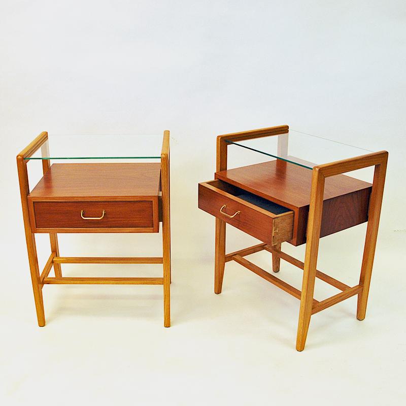 Lacquered Norwegian Midcentury Teak and Beech Pair of Night/Side Tables 1950s