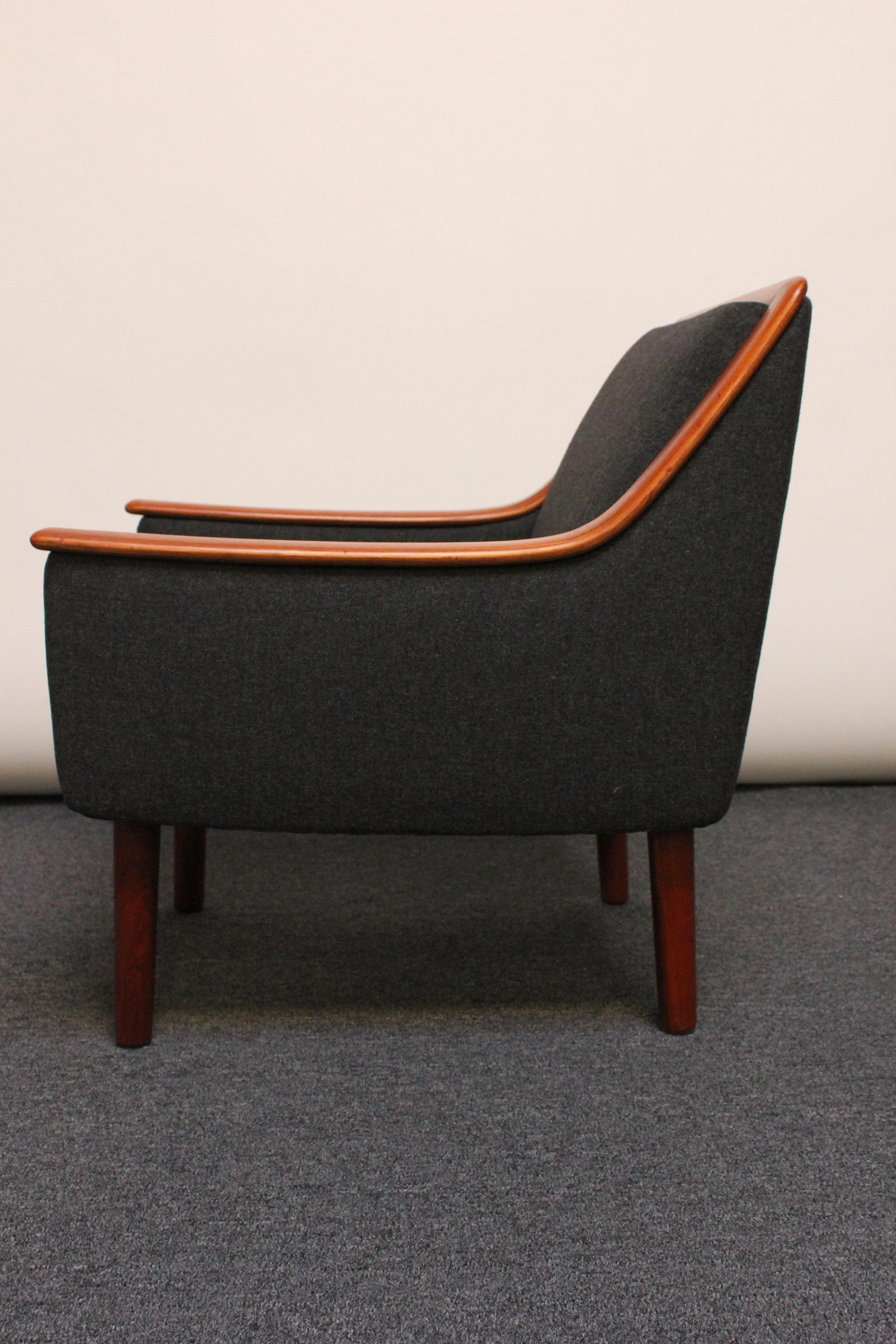 Mid-20th Century Norwegian Modern Exposed Teak Lounge Chair with Original Upholstery