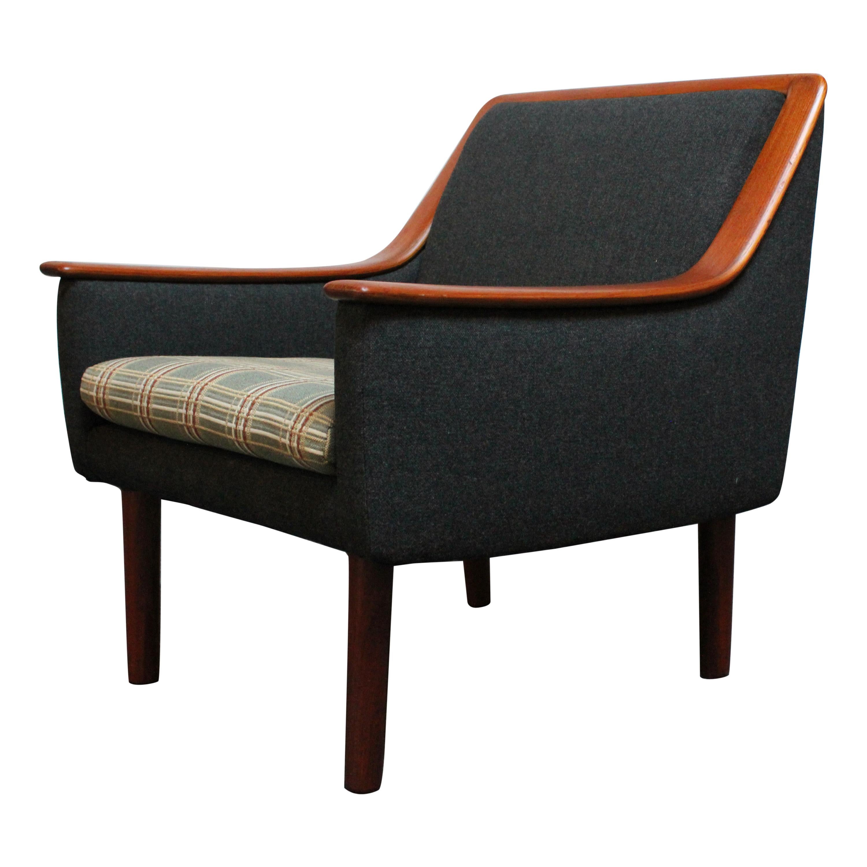 Norwegian Modern Exposed Teak Lounge Chair with Original Upholstery