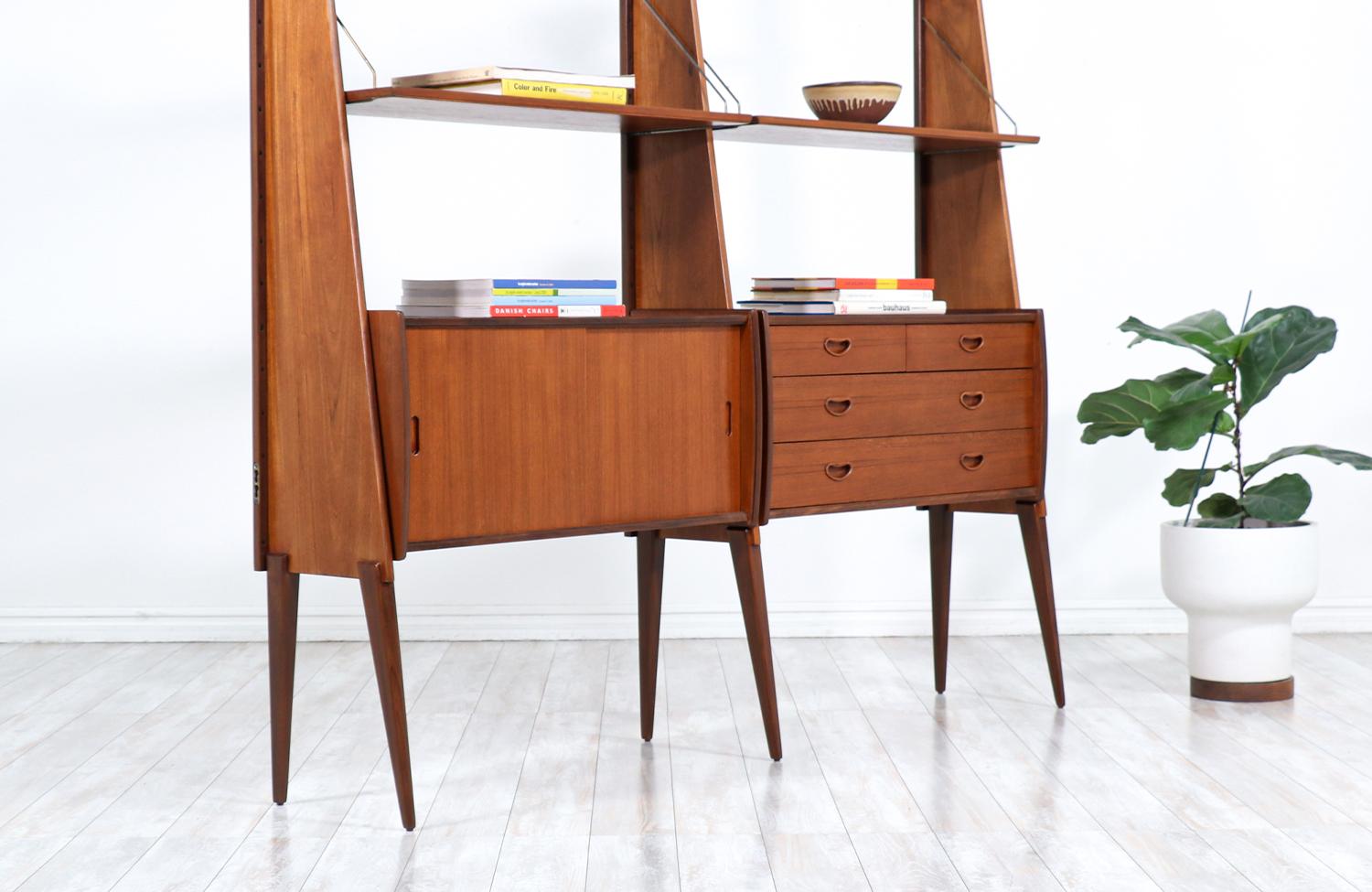 Brass Norwegian Modern Free-Standing Modular Teak Bookshelf by Einar Raknes