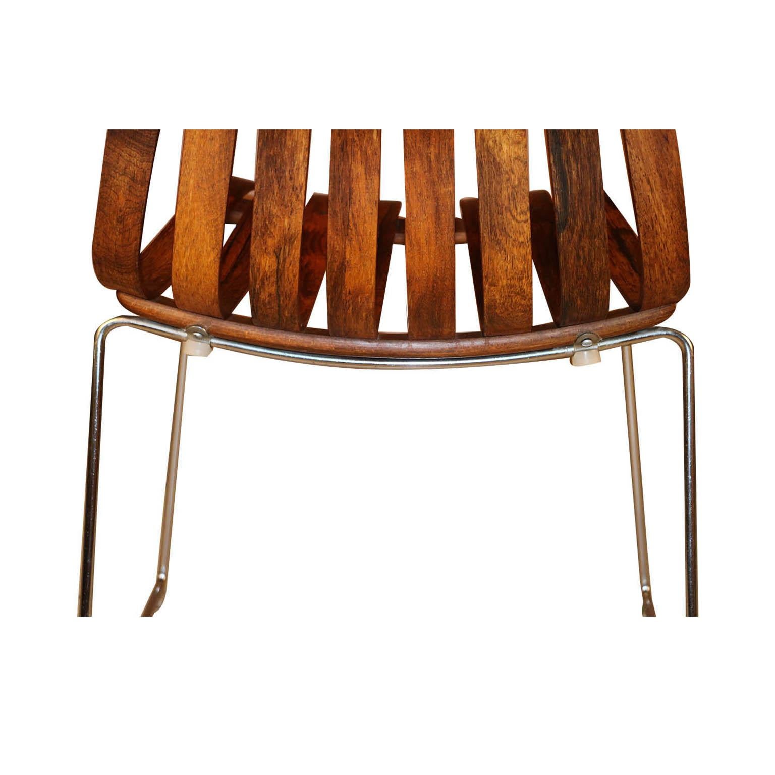 Norwegische Moderne Hans Brattrud Scandia Esszimmerstühle aus Palisanderholz (Stahl) im Angebot