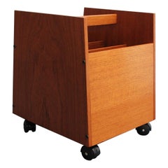 Norwegian Modern Teak Magazine Rack on Casters by Rolf Hesland for Bruksbo