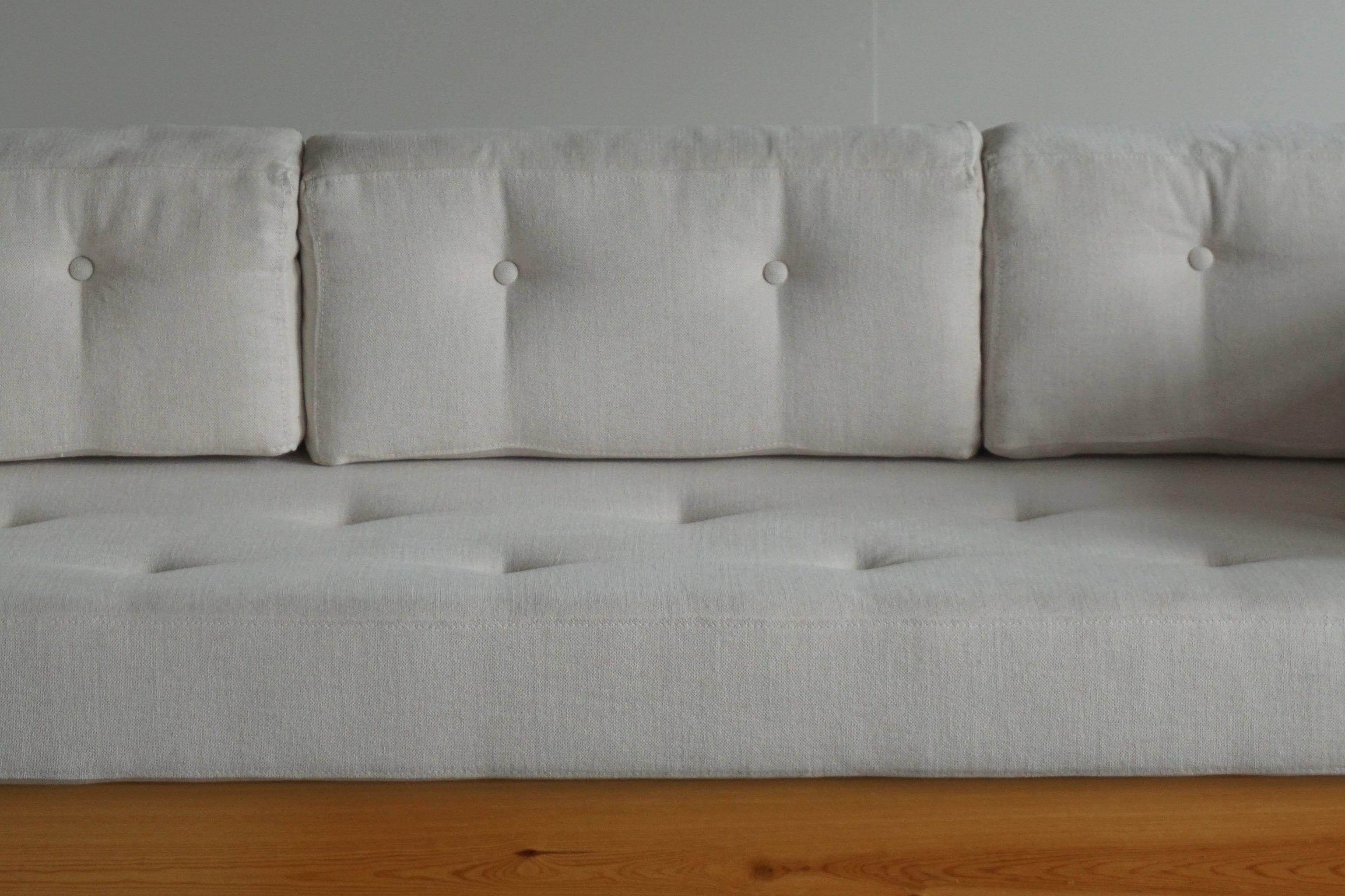 Late 20th Century Norwegian Modern Three Seater Sofa in solid Pine, Reupholstered in Cotton, 1976