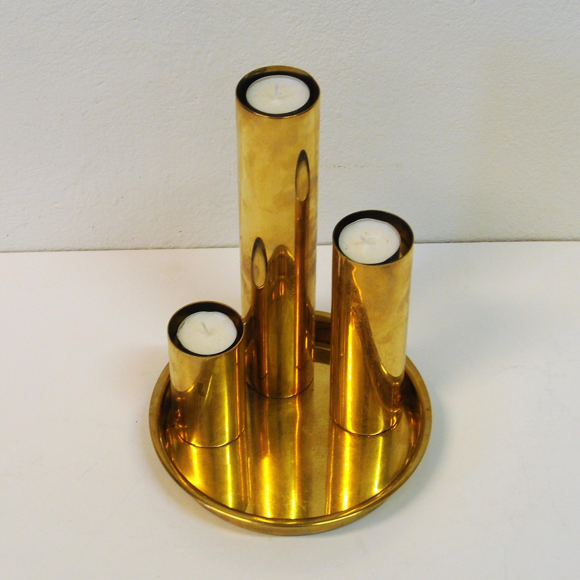 Norwegian Odel Brass Candlesticks 1960s, Set of Three In Good Condition In Stockholm, SE