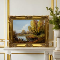 Norwegian Oil Painting "Autumn Landscape", Oil on Canvas, Signed