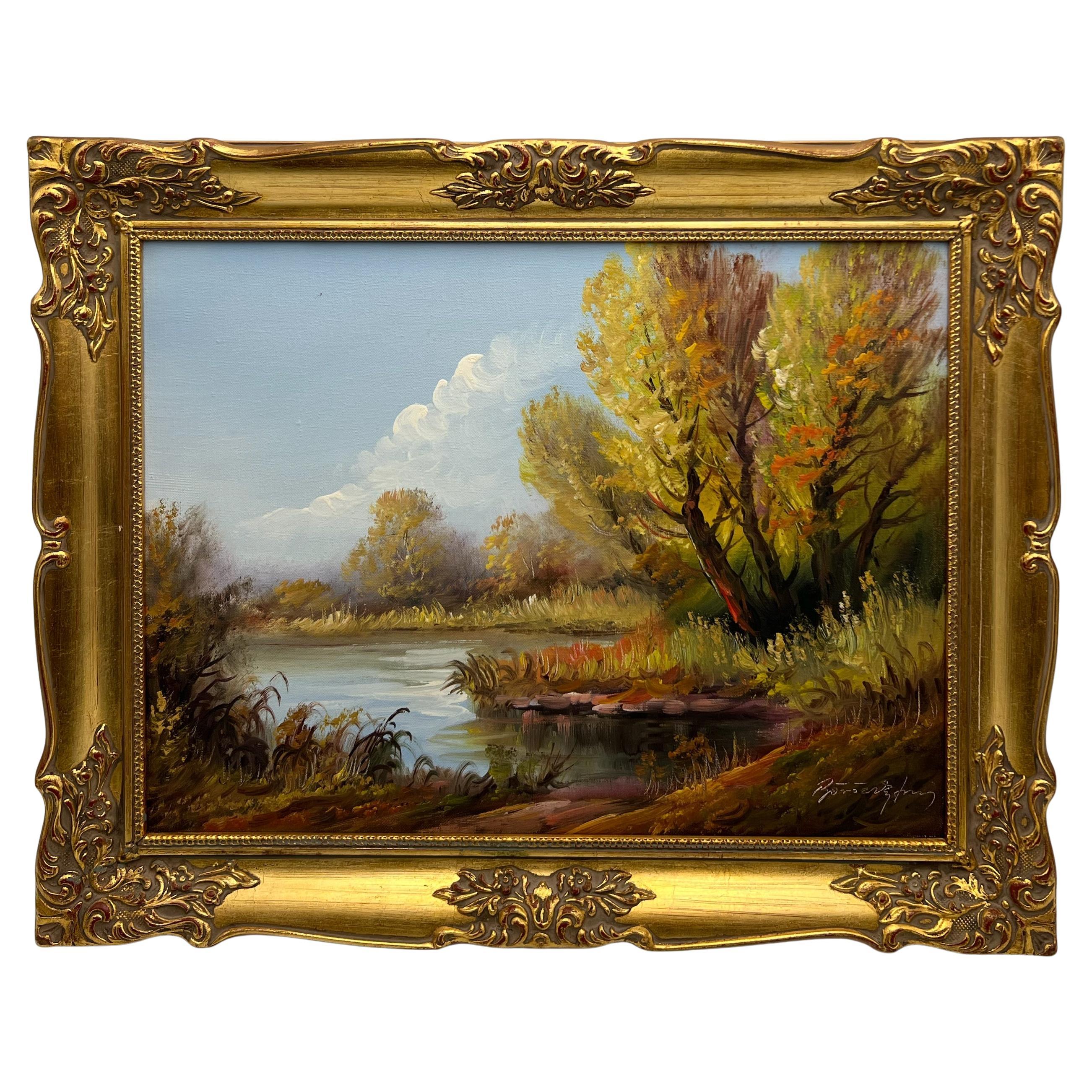 Norwegian Oil Painting "Autumn Landscape", Oil on Canvas, Signed
