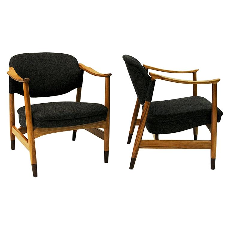 Norwegian Pair of Elm Tree Vintage Armchairs by Olav A. Hessen, 1950s