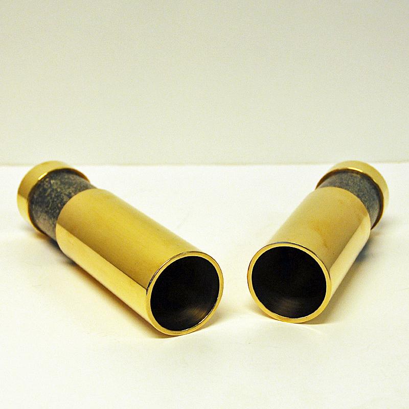 Scandinavian Modern Norwegian Pair of Brass and Stone Vases by Saulo, 1970s, Norway