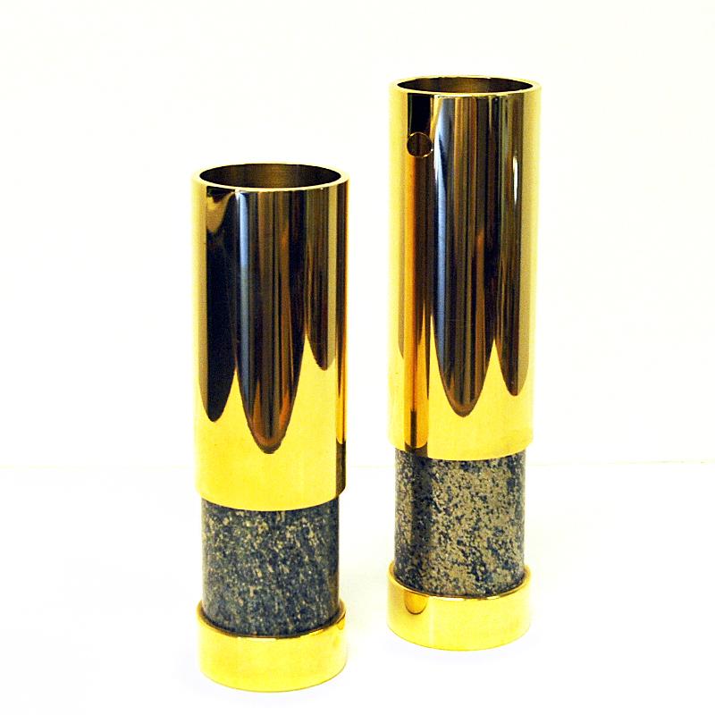 Late 20th Century Norwegian Pair of Brass and Stone Vases by Saulo, 1970s, Norway