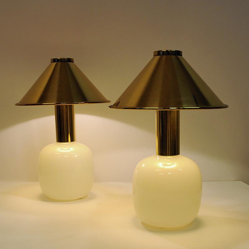 Late 20th Century Norwegian Pair of Glass and Brass Table Lamps from Høvik, 1970s