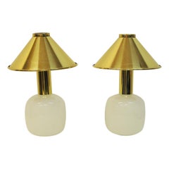 Norwegian Pair of Glass and Brass Table Lamps from Høvik, 1970s